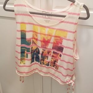 FRZ Live Free sleeveless graphic crop tank, Large